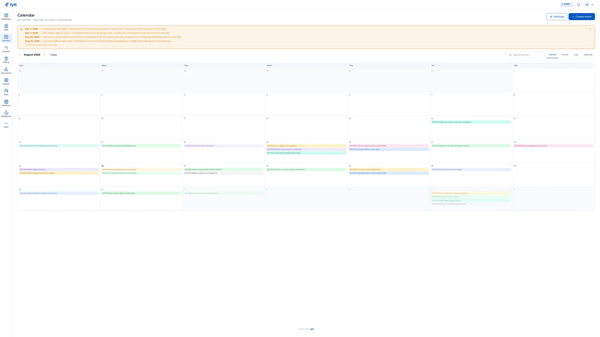 fylt Calendar in fylt Studio